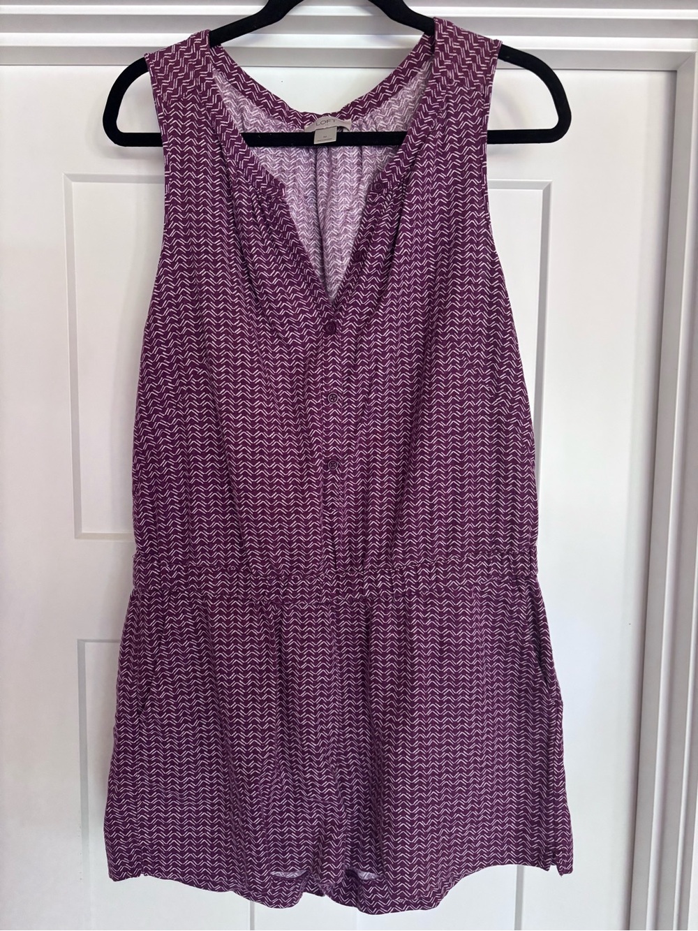 LOFT Sleeveless Linen Blend Plum Patterned Women’s Romper